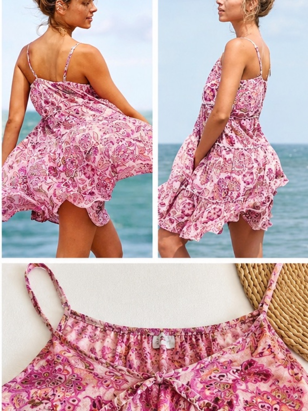 Debbie Katz South Beach Pink Paisley Babydoll Mini Cover up Dress Resort Large